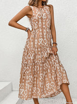 Sleeveless Solid Color Hollow Stitching Print Dress