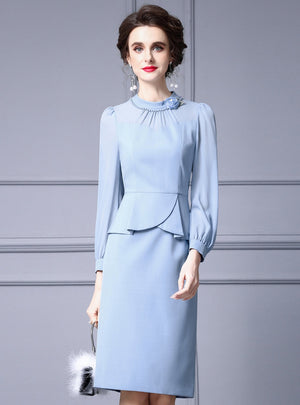 Light Blue Long Sleeve Mother Of The Bride Dress