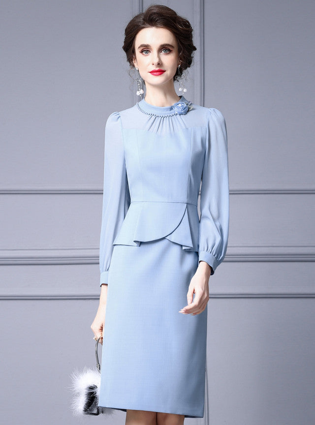 Light Blue Long Sleeve Mother Of The Bride Dress