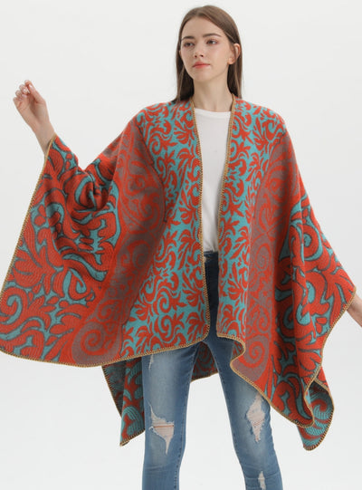 Retro Flame Jacquard Warm Split Shawl