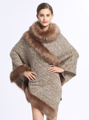 Round Neck Knitted Pullover Cape Shawl