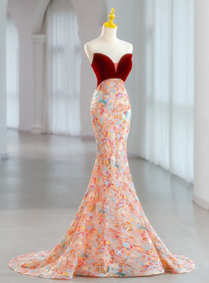 Mermaid Velvet Sequins Prom Dress
