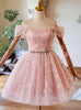 Pink Tulle Flower Beading Off the Shoulder Homecoming Dress