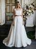 White Two Piece Satin Straps Wedding Dress