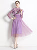 Purple Long Sleeve Lace Embroidery Gauze Dress