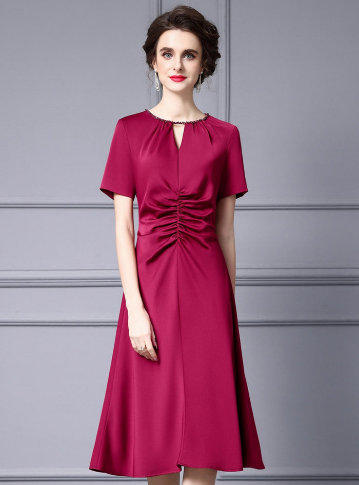 Burgundy Beading Pleats Mother Of The Bride Dress