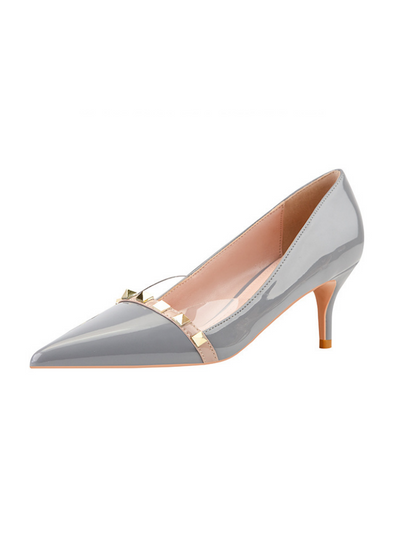 Patent Leather Shallow Mouth Pointed Metal Rivet Shoes