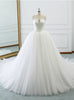 White Strapless Tulle Wedding Dress With Train