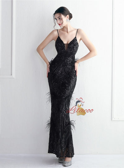 Mermaid Sequins Spaghetti Straps Prom Dress