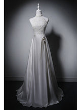 White Satin Lace Halter Wedding Dress