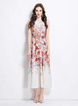 Sleeveless Silm Waist Button Printed Dress