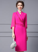 Fuchsia V-neck Beading Mother Of The Bride Dress