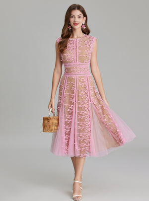 Round Neck Sleeveless Lace Gauze Dress