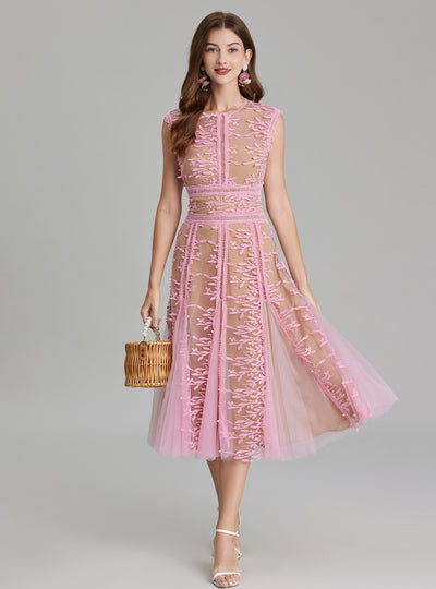 Round Neck Sleeveless Lace Gauze Dress