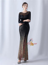 Sequins Long Sleeve Feather Prom Dress
