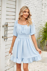 Solid Color Short Sleeve Loose Dress