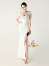 Mermaid V-neck Beading Split Prom Dress