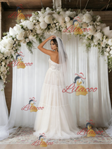 White Tulle Strapless Appliques Wedding Dress