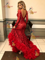 Red Mermaid Seuqins Long Sleeve Prom Dress