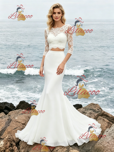 White Mermaid Two Piece Lace Wedding Dress