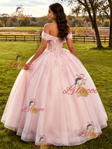 Pink Tulle Appliques Quinceanera Dress