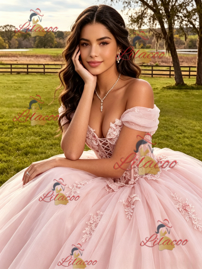 Pink Tulle Appliques Quinceanera Dress