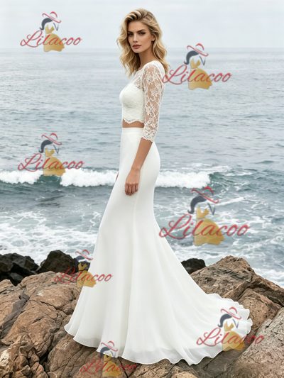 White Mermaid Two Piece Lace Wedding Dress