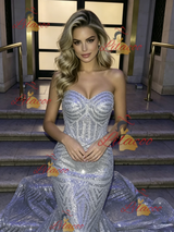 Silver Mermaid Sequins Strapless Prom Dress
