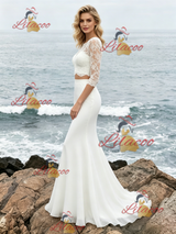 White Mermaid Two Piece Lace Wedding Dress