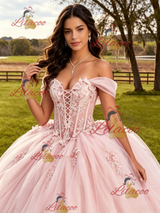 Pink Tulle Appliques Quinceanera Dress