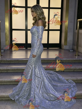 Silver Mermaid Sequins Long Sleeve Prom Dress