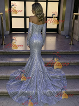 Silver Mermaid Sequins Long Sleeve Prom Dress