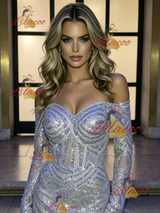 Silver Mermaid Sequins Long Sleeve Prom Dress