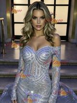 Silver Mermaid Sequins Long Sleeve Prom Dress