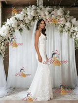 White Mermaid Tulle Appliques Wedding Dress