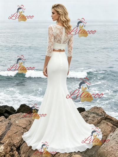 White Mermaid Two Piece Lace Wedding Dress