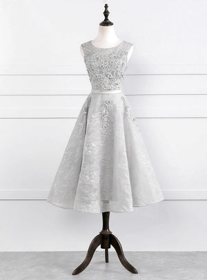 Silver Gray Lace Appliques Homecoming Dress