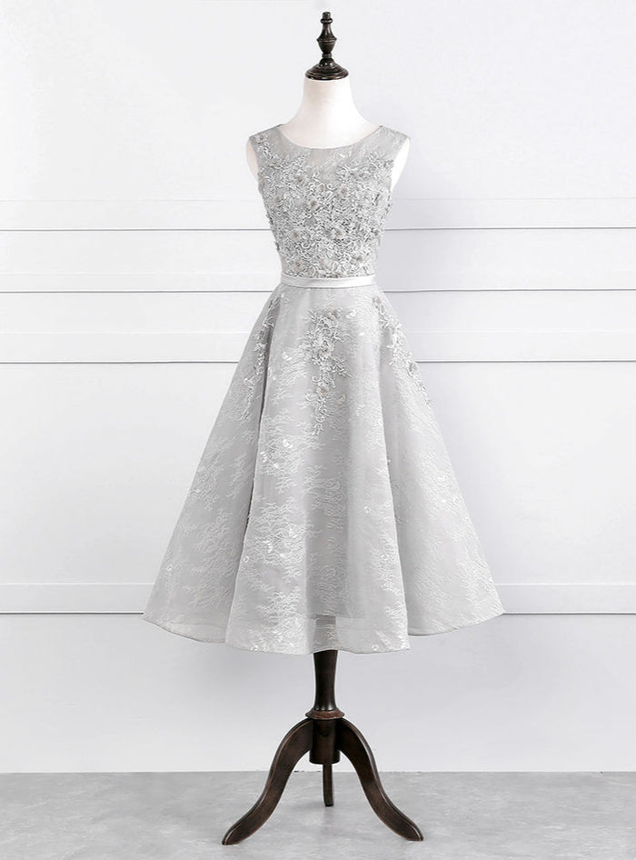 Silver Gray Lace Appliques Homecoming Dress