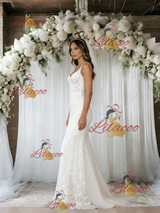 White Mermaid Tulle Appliques Wedding Dress