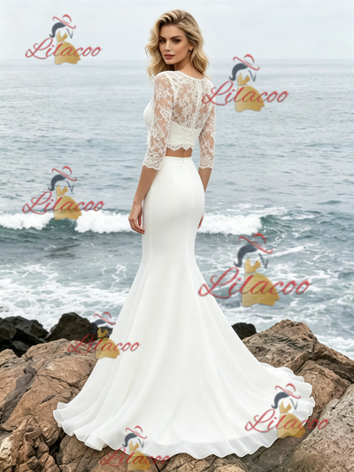 White Mermaid Two Piece Lace Wedding Dress