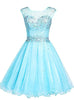 Blue Tulle Backless Beading Crystal Homecoming Dress