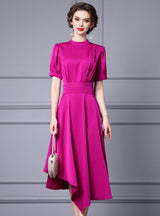 Fuchsia Short Sleeve Pleat Mother Of The Bride Dress