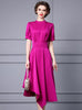 Fuchsia Short Sleeve Pleat Mother Of The Bride Dress