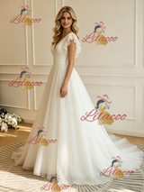 White Tulle V-neck Wedding Dres