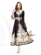 Retro Printed Long-sleeved Dress