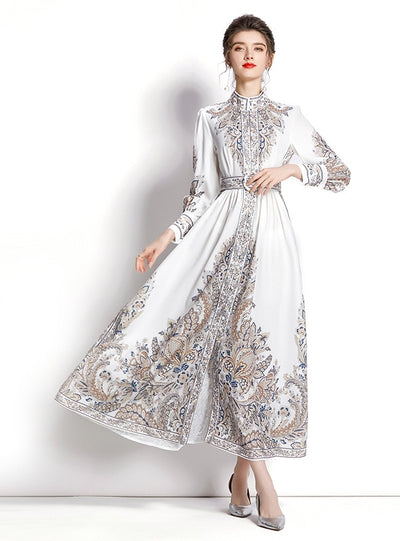 Holiday Long Printed Long Sleeve Dress