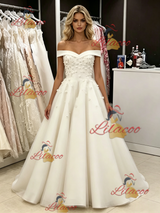White Tulle Off the Shoulder Appliques Wedding Dress