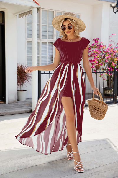 Zebra Off-the-shoulder Short-sleeved Dress