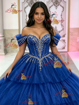 Yellow Tulle Off the Shoulder Beading Quinceanera Dress