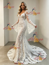 White Mermaid Lace Long Sleeve Wedding Dress